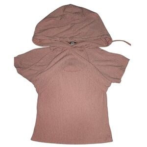 White Birch Short Sleeve Ribbed Hoodie Mauve Pink Size S